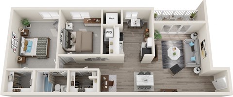 2 Bed 1 Bath Floor Plan | 893 Sq. Ft. at Carriage Hill, Richmond, VA